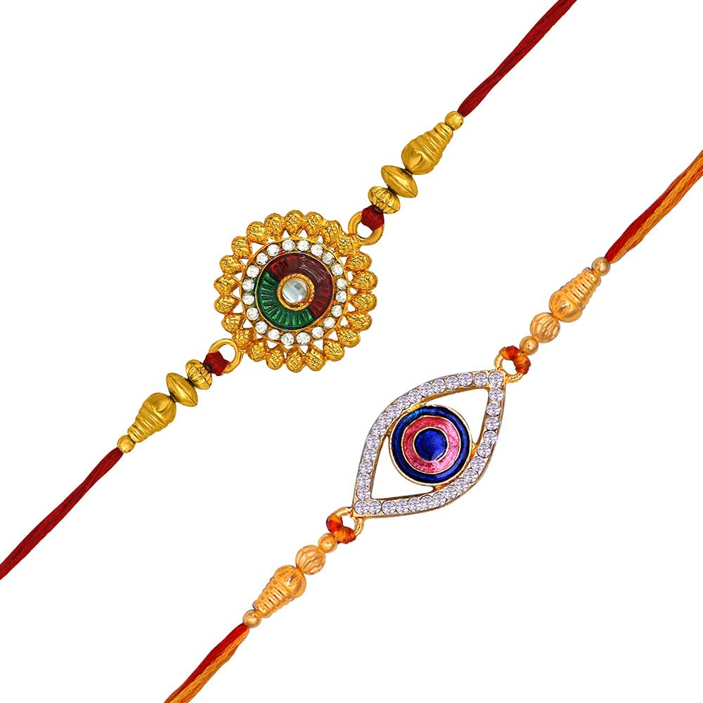 Mahi Combo of Classic Multicolor Crystals Rakhi for Beloved Brother /Bhaiya (RCO1105419M)