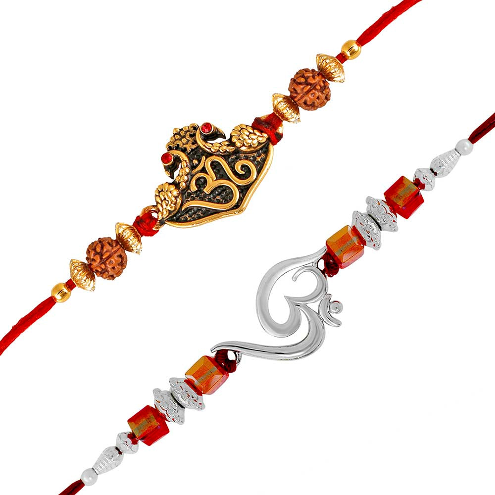 Mahi Combo of 2 om Rakhis with Rudrakshaa and Crystals for Bhaiya / Brother (RCO1105423M)
