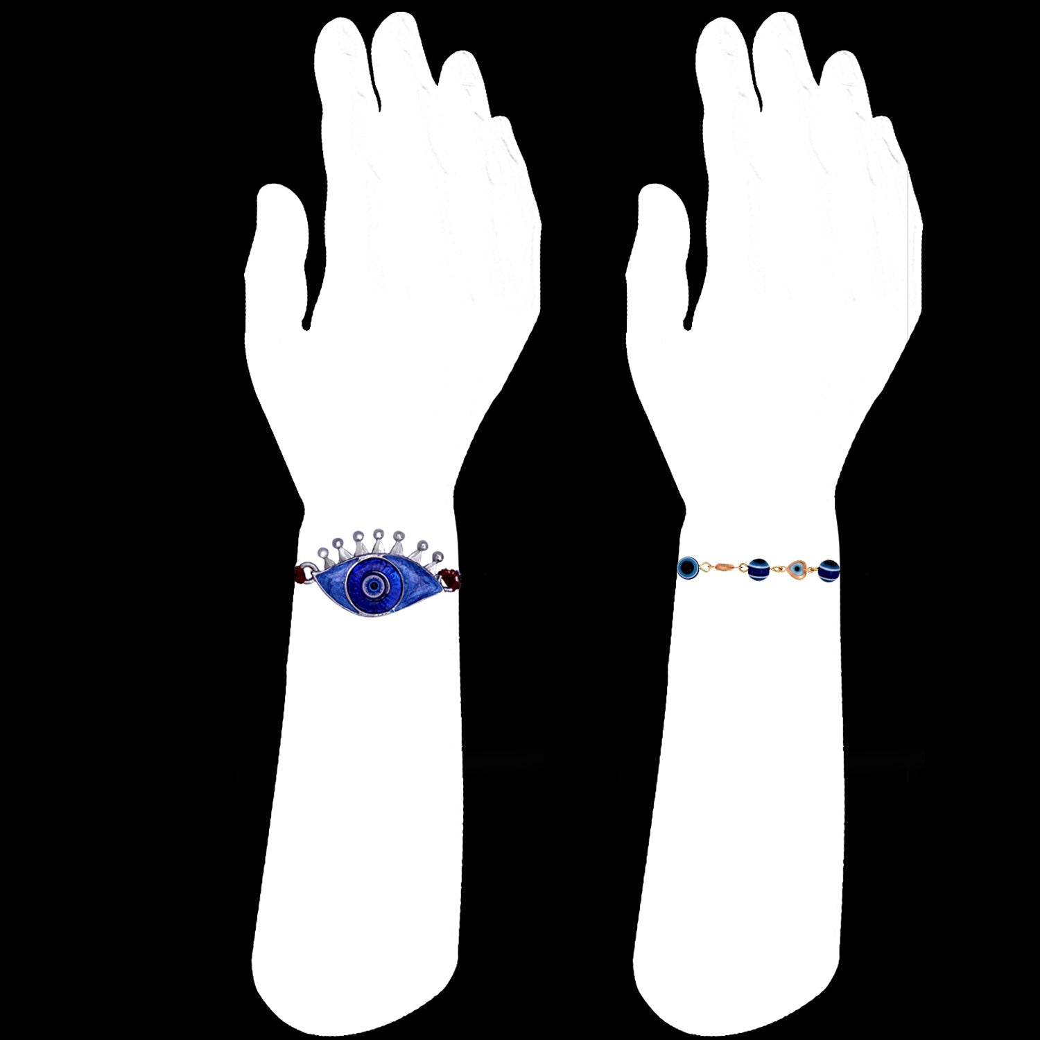Mahi Combo of 2 Evil Eye Nazariya Rakhis with Blue Crystals and Meenakari Work Crystals for Bhaiya (RCO1105530M)