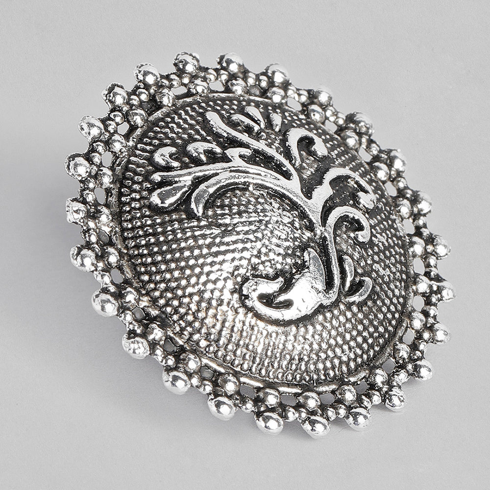 Kord Store Stylist Round Shape Silver Oxidised Finger Ring