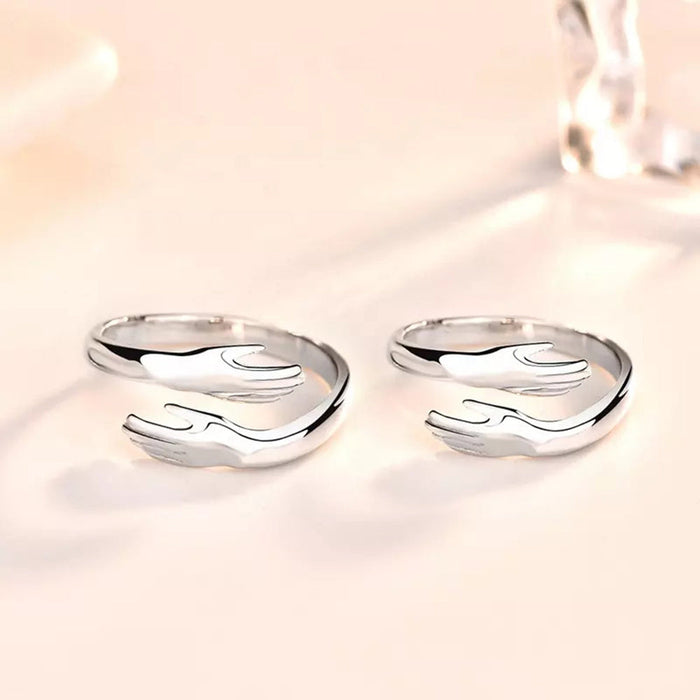 JewelMaze Silver Hug Promise Ring - Adjustable - Anti Tarnish - Silver
