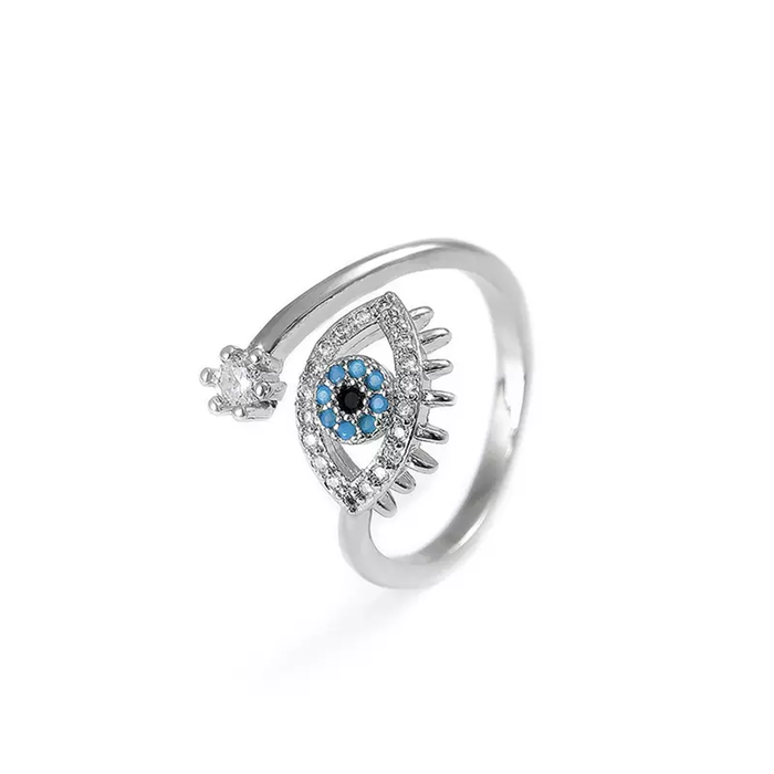JewelMaze Cute Evil Eye Adjustable Ring - Silver - Silver