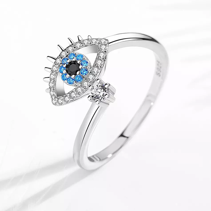 JewelMaze Cute Evil Eye Adjustable Ring - Silver - Silver
