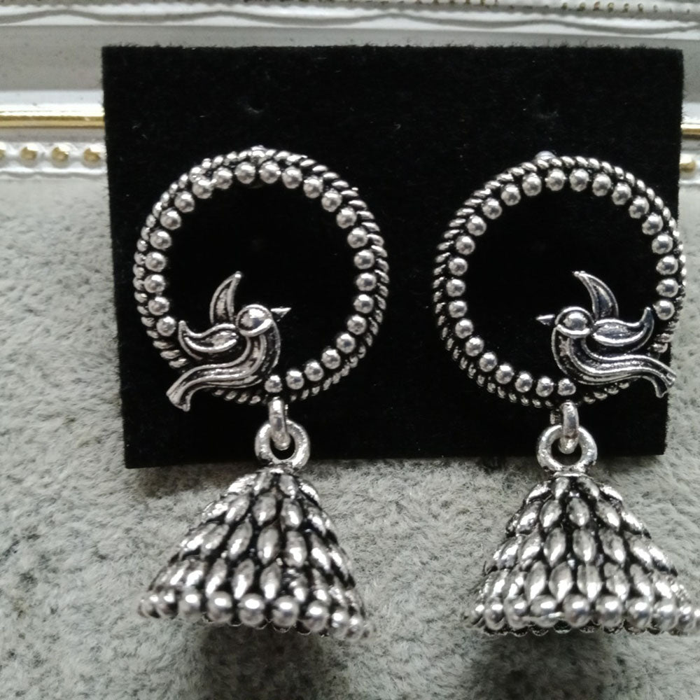 Jewelmaze Oxidized Plated Jhumki Earrings